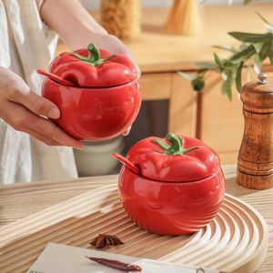 Ceramic Seasoning Jar Seasoning Jar Sugar Salt Oil Spicy Seeds Food Grade Home Use Creative Tomato Shape
