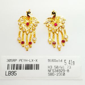 Subang Gantung Peacock Design Indian Emas 916 Yon Hing