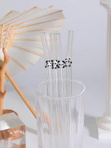 4/7PCS Panda Design Reusable Bent Glass Straw Cute Coffee & Drink Accessory Beach Party Essential Dessert Shop Favorite Gift