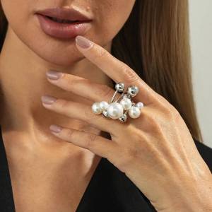 IngeSight.Z Trendy Charm Imitation Pearl Rings Women 2026 New Exaggerated Gold Color Multilayer Beaded Finger Ring Party Jewelry