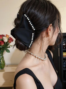 French Satin Super Large Hair Clip Womens New 2024 High-End Grab Clip Elegant High Ponytail Back of Head Bun Clip