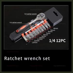12 Piece Automotive Socket Set with Quick 1/4 Inch Ratchet Wrench Hex Tools for Car Repair Garage Workshop Maintenance