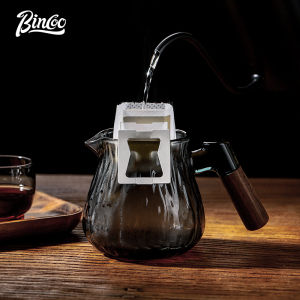 BINCOO Solid wood handle Glass Hand-brewed Coffee Pot Dripper Set Sharing Pot Filter Cup Household Funnel and Narrow Mouth Kettle 400ML