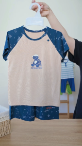 Bộ cộc tay cài chéo Arich in Rùa Con Mùa Hè vải sợi tre petit cho bé trai gái từ 9 tháng đến 6 tuổi