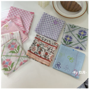 Khăn Vuông Vải Lanh Cotton in Họa Tiết Dễ Thương Phong Cách Nhật Bản Dễ Thương Khăn Quàng Cổ in Họa Tiết Thắt Nút Thắt Nút Buộc Tóc