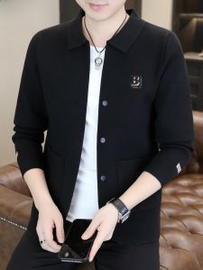 HENGYUANXIANG | Hengyuanxiang Knitted Cardigan Mens Casual Slim Fit Collared Sweater Outerwear Autumn Fashionable Urban Style Long Sleeve