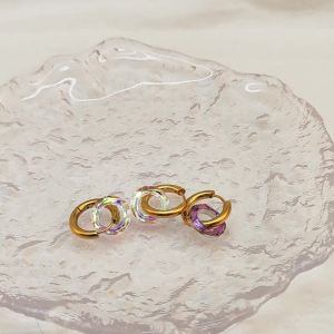 Lokaer Stainless Steel Colorful Luxury Cubic Zirconia Huggie Hoop Earrings 18K Gold Color Fashion Party Jewelry For Women E24128