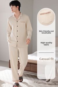 MiiOW | Mens Sleepwear Set Soft Comfortable Breathable Long Sleeve Casual Loose Fit Home Clothes Cotton Material Spring Summer