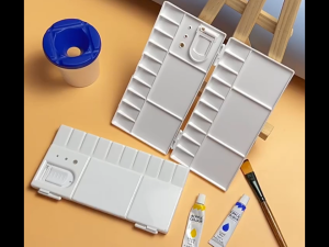 Watercolor Palette 25 Compartments Folding Paint Tray with Thumbhole and Brush Holders