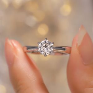 Platinum Six-Pronged Classic Ring with Moissanite Diamond Silver Engagement Ring Birthday Gift for Girlfriend Star/Cosmos Pattern
