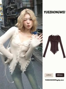 YUEZHONGWEI | American Chic Fringe Cardigan Fitted Split Design Knitwear