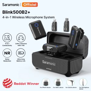 Saramonic Blink500B2+ Wireless Lavalier Microphone 4-in-1 Wireless Microphone Remote Control Camera with Intelligent Noise Reduction System 40 Hours Battery Work iPhone Android Camera Computer TikTok Youtube Live Vlog Interview