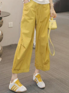 Shalldoer | Korean Style Drawstring Design Wide Leg Casual Pants Womens Loose Slimming Straight Nine Point Pants Summer New Arrival