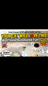 [SG Stock] 2-in-1 Smart Interactive Cat Toy | 360° Rotating Laser & Whack-A-Mole Feather Game | USB Rechargeable 1000mAh | Auto-Touch Activation & Low Noise