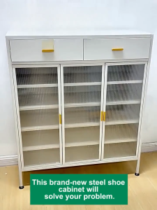 SPACEMADER Steel Shoe Cabinet with Drawer and Double Doors Large Capacity Dustproof Shoe Storage Organizer Carbon Steel Shoe Rack with Transparent Door for Entryway