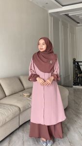 Setelan Rok One Set Rok Tunik Syar'i Full Kancing Set Rok Tunik Malaya Set Pashmina Oval