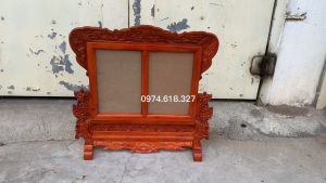 Khung ảnh thờ gia tiên đôi gỗ gõ mai rát vàng cỡ ảnh 21x3125x35