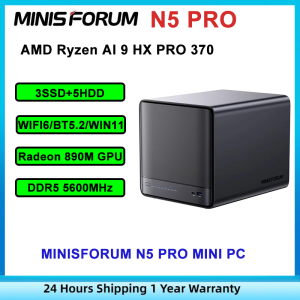 MINISFORUM N5 PRO NAS /N5 R7 255 Mini PC AMD Ryzen™ AI 9 HX 370/AMD Ryzen™ 7 255 Dual 2.5G LAN Multiple M.2 NVMe SSD Slots