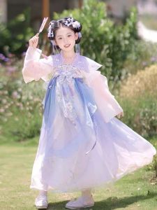 Spring Autumn Fairy Tale Girls Skirt Large Sleeve Cheongsam Childrens Traditional Hanfu Clothing Lightweight Flying Style
