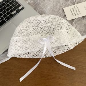 A Niche Black Bow Korean Version Hollowed Out Elastic Pile Cap That Highlights the Face Small Lace Spicy Girl Headband Hat