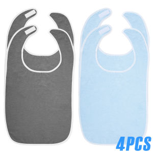 4Pcs Adult Bibs Polyester Dining Clothing Protectors Adjustable Adult Feeding Bibs Seniors Stain Resistant Diet Cloth Blue/Grey