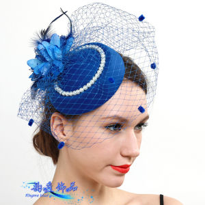 Retro Bridal Stage Performance Gown with Feather Embellishment Black White Red Colorful Head Veil Hat Hair Accessories