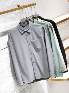 Outdoor High-End Line Mens Long Sleeve Casual Shirt Smooth Breathable Quick-Dry Elastic Fashionable Autumn Season Clothing