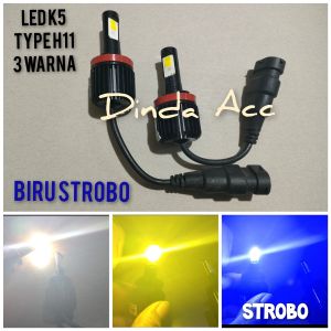 Lampu LED Mobil 3 Warna Putih Kuning Biru Strobo K5 Soket H11