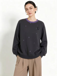 XIYUQI | Leisure Style Starry Print Round Collar Color Block Sweatshirt