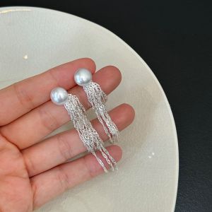 Elegant Long Pearl Tassel Earrings Womens Fashion Large round Face Suitable Ear Jewelry Star River Waterfall Series