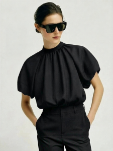 AMII | Age-reducing Patchwork Puff Sleeves Bowtie Closure Silk Blouse