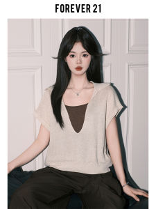 Forever 21 Summer Ultra Popular Color Block V-Neck Loose Short Sleeve T-Shirt Womens Unique Casual Shirt Top Korean Style Commute