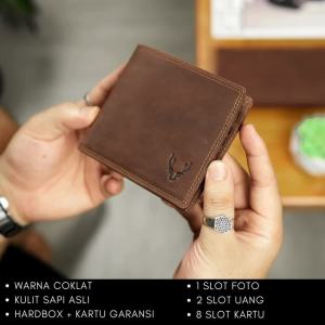 Leaderbag Dompet Lipat Pria Kulit Sapi Asli Terbaru Warna Coklat Waterproof Wallet Pendek Branded Ritsleting Box Premium