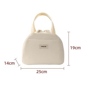 Portable Corduroy Lunch Bags Thermal Insulation Lunch Box Cute Print Women Lunch Storage Bag Picnic Bento Large Capacity Handbag