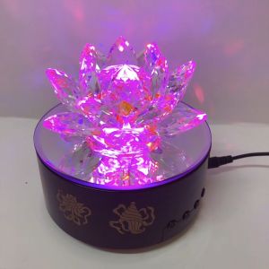 Fengshui 8 Auspicious Symbol Stand with Yellow Crystal Lotus Flower Prayer Song Music For Altar Living Room Blessing