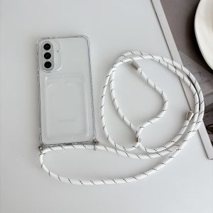 Ốp Điện Thoại Kèm Dây Đeo Thời Trang Đựng Thẻ Cho Samsung Galaxy A Series A73 A72 A57 A56 A55 A54 A53 A52 A37 A36 A35 A34 A33 A32 4G 5G Mặt Lưng Trong Suốt