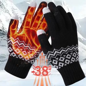 Wool Knitted Winter Gloves Women Men TouchScreen Warm Stretch Mittens Imitation Wool Full Finger Guantes Crochet Luvas Thicken