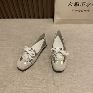 2025 New Womens Flat Casual Shoes Lace-Up Breathable Slip-On Ballet Sport Shoes Korean Style round Toe Low Heel Rubber Outsole