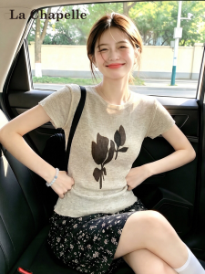 La Chapelle | Printed Breathable Knit T-Shirt Slim Fit Summer Womens Top