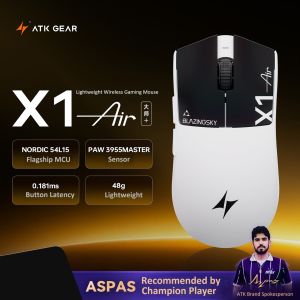 ATK Blazing Sky X1V2/X1 Air Master+ Dual 8K Wireless Gaming Mouse PAW3955MASTER 48g Ergonomic Med-Large Hand for PC FPS Esports