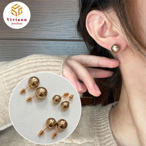 Viviann Original New Maillard Vintage Mocha Gold Brown Pearl Stud Earrings Daily commuting Premium Earrings 8/10/12MM Imitation Pearl Korean Style Stud Earrings For Women Silver Earings Jewelry