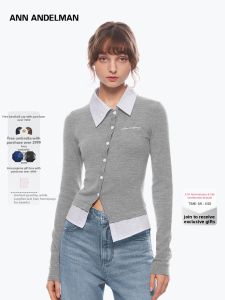 ANN ANDELMAN | Commute Color Blocking Fake Two-Piece Long Sleeve Knit Cardigan