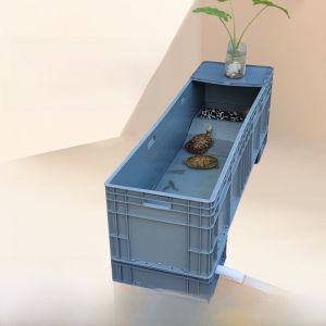 Large Rectangular Turtle Aquarium with Drainage Plastic Rotating Box Turtle Breeding Tank Submersible Pump for Pet Reptiles