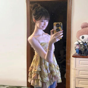 CHANGTONG | Vintage V-Neck Floral Ruffle Top Summer