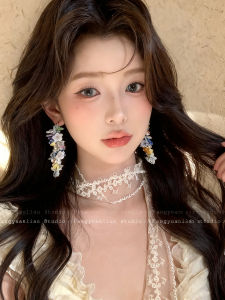 Handmade Long Flowing Beaded Flower Earrings Womens Unique Beautiful Sea of Flowers Jewelry Korean Style  out Fashion