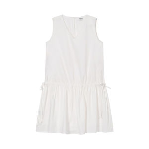 White V-Neck Corded Dress For Petite Simple Design Summer New