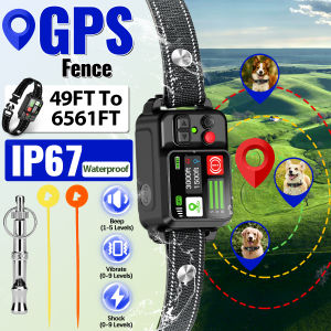 Orcleab GPS Wireless Dog Fence Smart GPS Dog Trainning Collar Fence IP67 Waterproof Electric Shock for Medium Large Pet Dogs