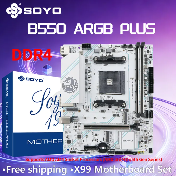 SoYo | B550M ARGB AMD AM4 DDR4 64GB PCIe 4.0 x16 HDMI DP Type-C M.2 NVMe for PC Gaming, Compatible with AMD 3rd/4th/5th Gen Processors