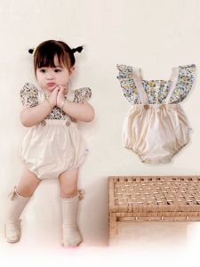 ฤดูร้อน ลายดอกไม้บาง เด็กทารก เด็กผู้หญิง Romper ผ้าฝ้าย กิโมโน สไตล์เสื้อผ้าเด็กอ่อน น่ารัก ทันสมัย เด็กทารก เด็กผู้หญิง ชุดหนึ่งปี เด็กทารก เสื้อผ้า