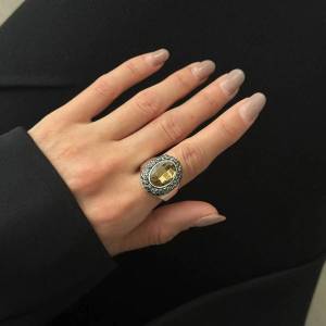 KunJoe Luxury Large Elliptical Acrylic Rhinestone Open Rings for Women Retro Chunky Metal Geometric Wide Knuckle Ring Lady Gift